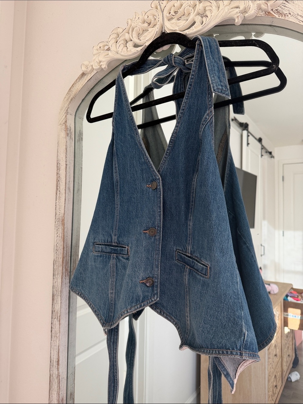 Never worn! Blue Denim Tie-Back Vest Tank